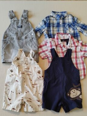 OshKosh Carter's Snapbottom Shortalls US Polo Cherokee Plaid Shirts - 12 Months